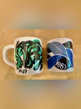 2 Royal Copenhagen Annual Mugs 1983 1987 Fajance Porcelain Denmark Blue Vintage